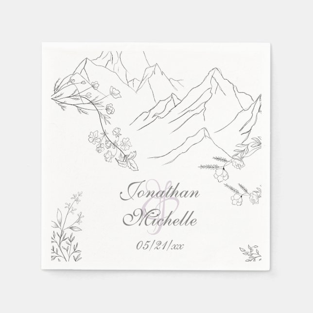 Hochzeiten von hübschen Bergen, Blume und Branchen Serviette (Vorderseite)