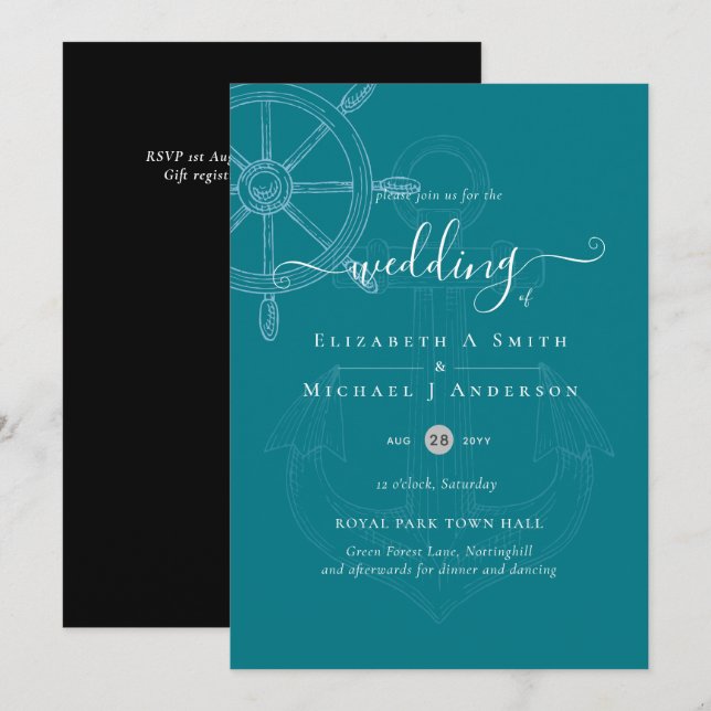 Hochzeiten von Nautical Ships Wheding Einladung (Vorne/Hinten)