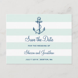 Hochzeiten von Navy Anchor & Stripes Beach Save th Ankündigungspostkarte