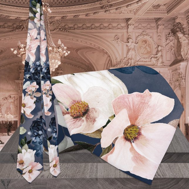Hochzeiten von Navy Blue & Blush Peonies & Lilies Krawatte (Von Creator hochgeladen)