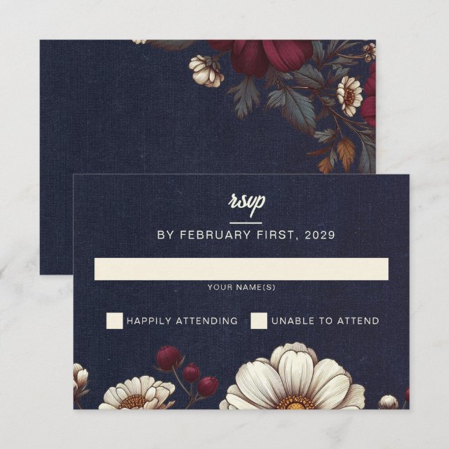 Hochzeiten von Navy Blue und Burgund RSVP Karte (Vorne/Hinten)