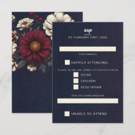 Hochzeiten von Navy Blue und Burgund RSVP Karte