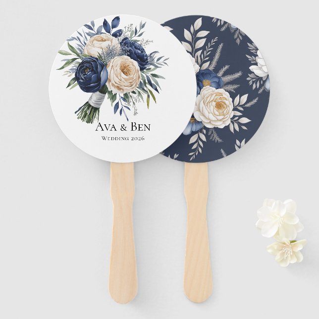 Hochzeiten von Navy Blue und Elfenbein Fächer (Vorne und Hinten)