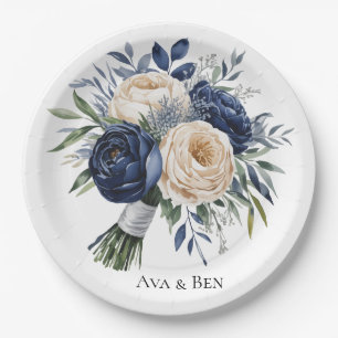 Hochzeiten von Navy Blue und Elfenbein Pappteller