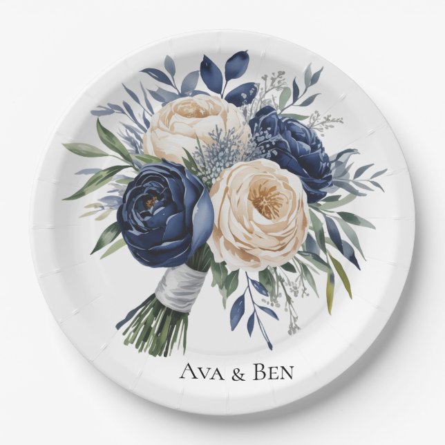 Hochzeiten von Navy Blue und Elfenbein Pappteller (Vorderseite)