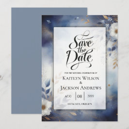 Hochzeiten von Navy Blue und Gold Floral speichern Save The Date