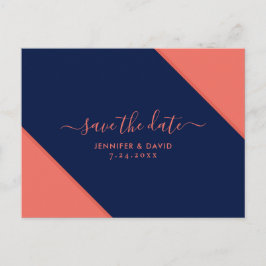 Hochzeiten von Navy Blue und Korallen speichern da Ankündigungspostkarte