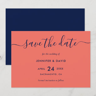 Hochzeiten von Navy Blue und Korallen speichern da Save The Date