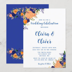 Hochzeiten von Navy Blue und Orange Botanical Flor Einladung