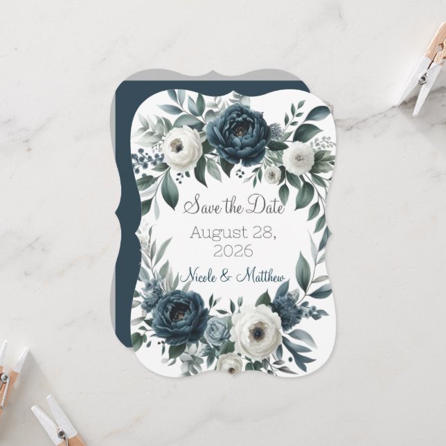Hochzeiten von Navy Blue und Silver Floral speiche (Vorderseite/Rückseite Beispiel)