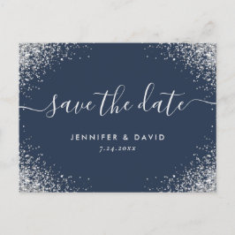 Hochzeiten von Navy Blue und Silver Glitzer speich Ankündigungspostkarte