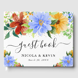 Hochzeiten von Rot, Gelb und Blauen Blumen Gästebuch