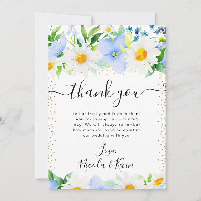 Hochzeiten von Wasserfarben und Blumen Dankeskarte (Vorderseite)