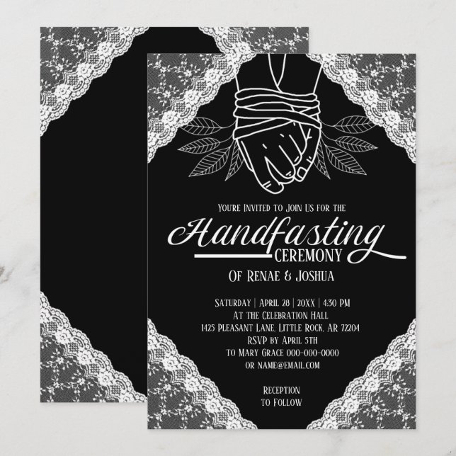 Hochzeiten von weißen Spitzen-Handgriffen Einladung (Vorne/Hinten)