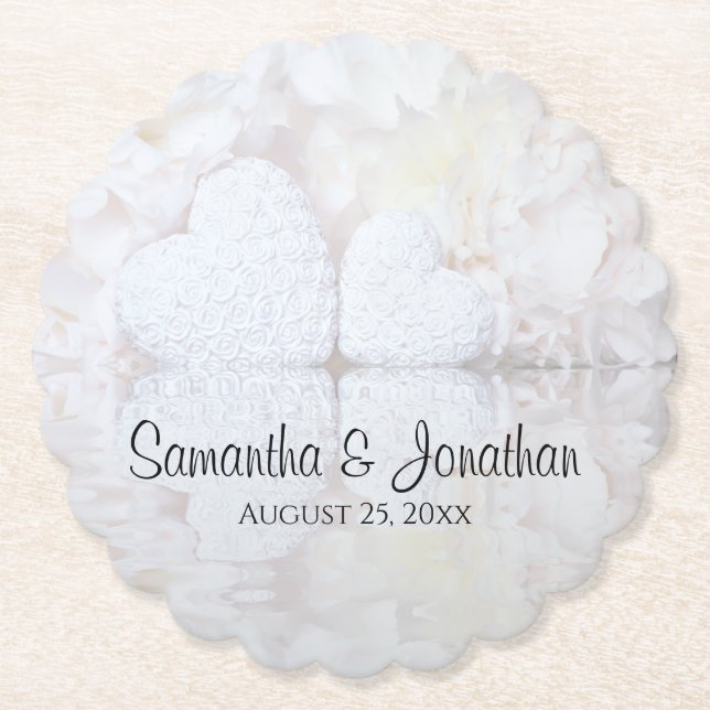 Hochzeiten von White Hearts und Peony Blume Untersetzer (Vorderseite)