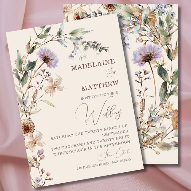 Hochzeiten Wildblumen Cream Elegante Moderne Einladung (Von Creator hochgeladen)