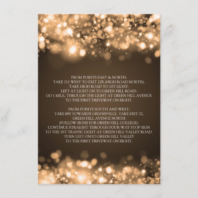 Hochzeitfahrten mit glitzernden Lichtern Gold Begleitkarte (Vorderseite)