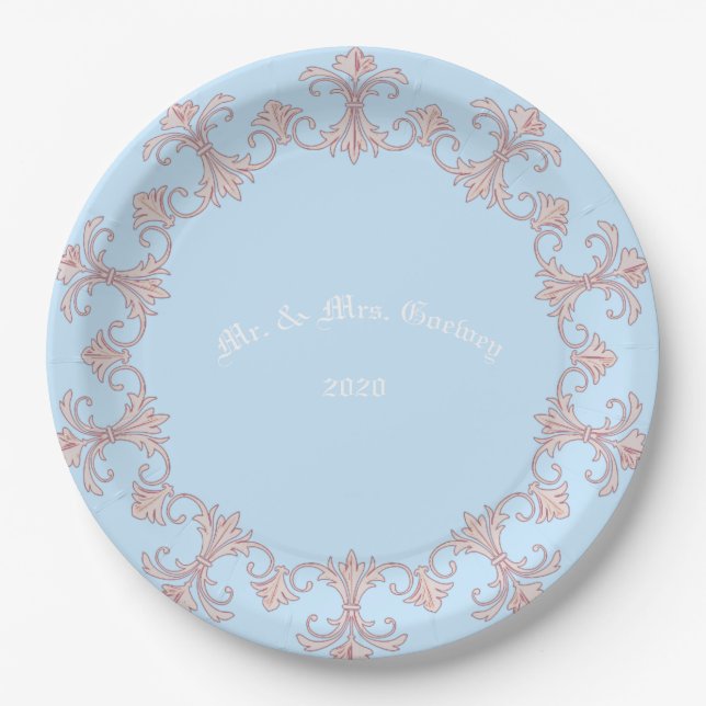 Hochzeitfeiern Blue Personalize Pappteller (Vorderseite)
