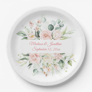 Hochzeitflorale Elegant Pink Chic Date Script Pape Pappteller