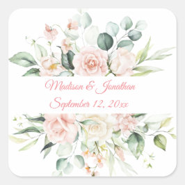 Hochzeitflorale Elegant Pink Chic Datum Skript Quadratischer Aufkleber