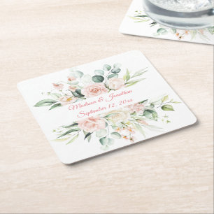 Hochzeitflorale Elegant Pink Chic Datum Skript Rechteckiger Pappuntersetzer