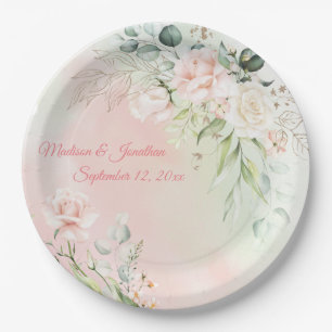 Hochzeitflorale Elegant Pink Chic Girly Script Nam Pappteller