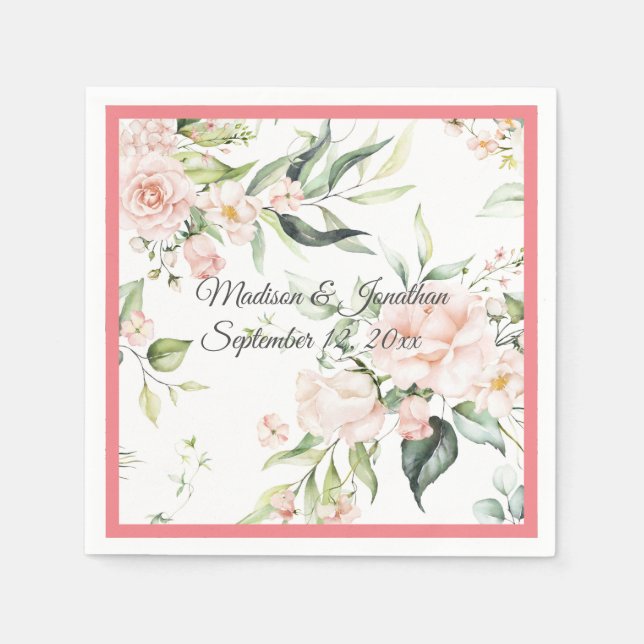 Hochzeitflorale Elegant Pink Chic Girly Script Nam Serviette (Vorderseite)