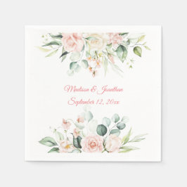 Hochzeitflorale Elegant Rosa Chic Datum Name Serviette