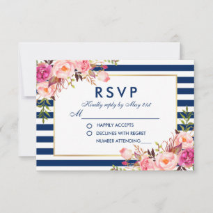 Hochzeitflorale Wasserfarbe Rosa Streifen UAWG RSVP Karte