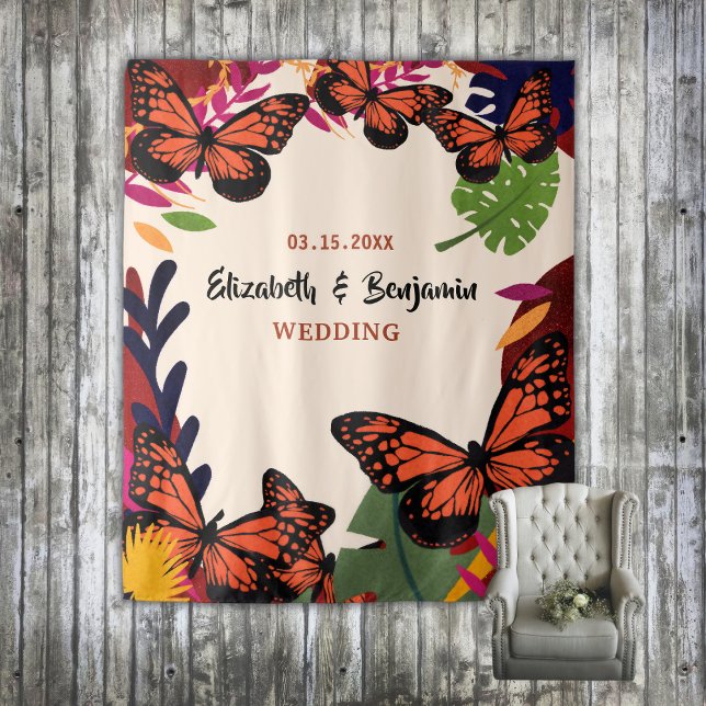 Hochzeitfloralgestrümpfe Foto Hintergrund Wandteppich (Wedding Floral Butterflies Nature Photo Backdrop)