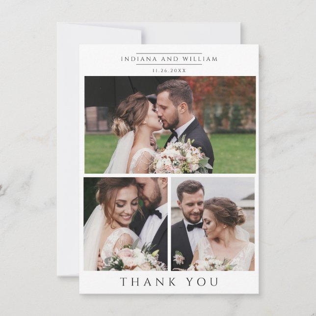 Hochzeitfoto Collage Modern Vielen Dank Karte (Vorderseite)
