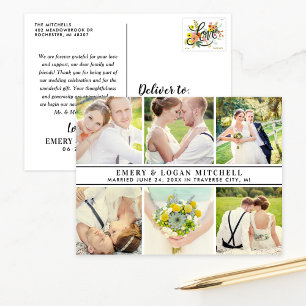 Hochzeitfoto Collage Schwarz und Weiß Vielen Dank Postkarte