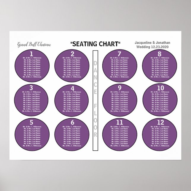 Hochzeitgewölbe 12 Tabelle Seating Chart Poster (Vorne)