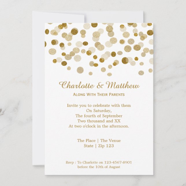 HochzeitGold Imitate Glitzer Dots Einladung (Vorderseite)