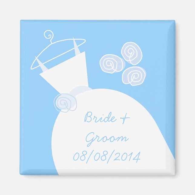 Hochzeitgown Blue 'Name und Datum' Magnet (Vorne)