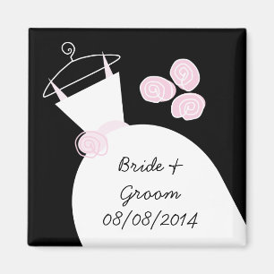 Hochzeitgown Pink 'Name und Datum' schwarz Magnet