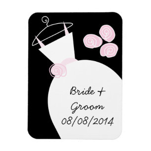 Hochzeitgown Pink 'Name und Datum' schwarz Magnet