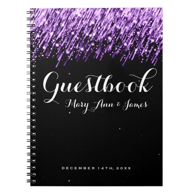 Hochzeitguestbook-fallende Sterne lila Notizblock (Vorderseite)