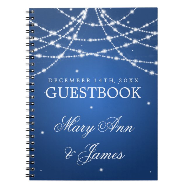 Hochzeitguestbook-funkelndes Schnur-Blau Notizblock (Vorderseite)