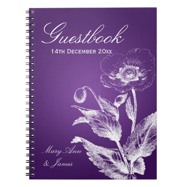 Hochzeitguestbook-Mohnblume lila Notizblock (Vorderseite)