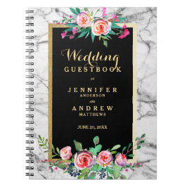 Hochzeitguestbook-schickes Goldmarmor-Rosa mit Notizblock