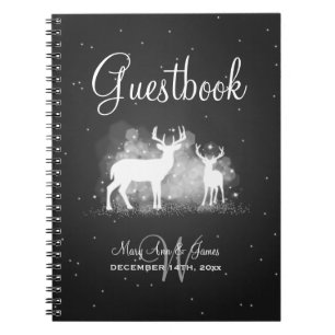 Hochzeitguestbook-Winter-Rotwild-Schein-Schwarzes Notizblock