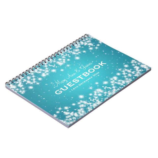 Hochzeitguestbook-Winter-Schein-Türkis Notizblock (Linke Seite)