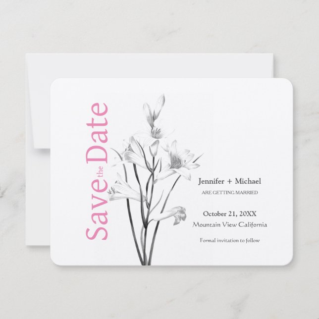 Hochzeitheiratskalligrafie Schwarz-weiß Save The Date (Vorderseite)