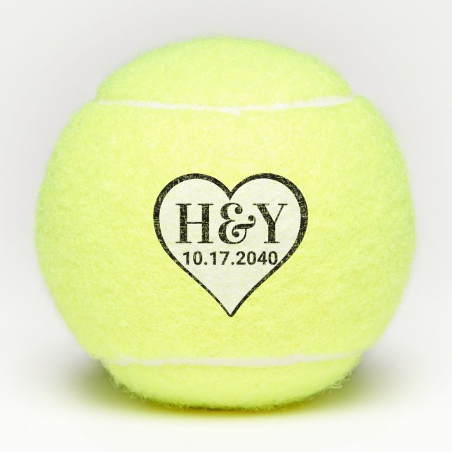 Hochzeitinitials Monogramm Datum Herz Tennisbälle (Vorderseite)