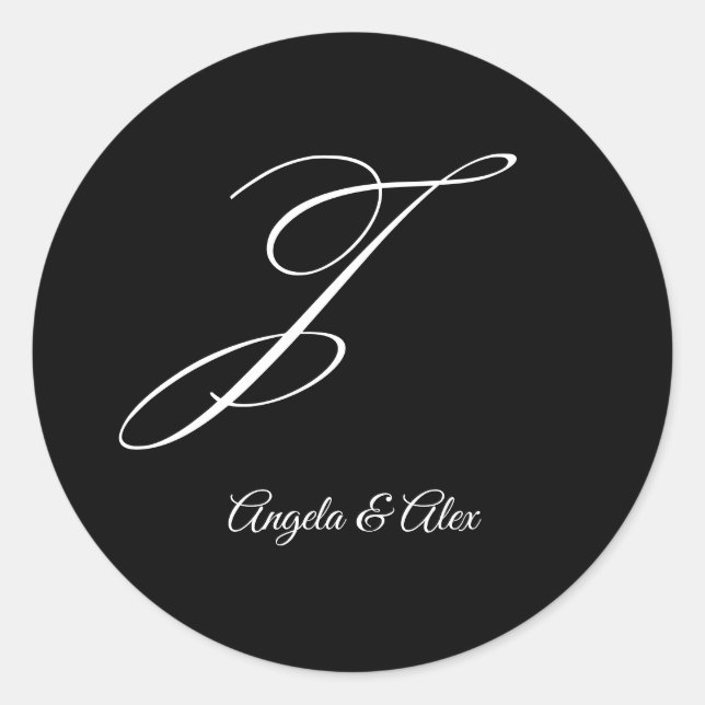 Hochzeitkalligrafie Extravaganter Letter J Monogra Runder Aufkleber (Vorderseite)