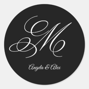 Hochzeitkalligrafie Extravaganter Letter M Monogra Runder Aufkleber