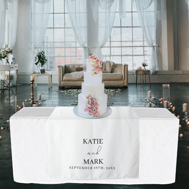 Hochzeitkalligrafie Schwarz-weißer Tischläufer Wandteppich (Wedding Calligraphy Black White Table Runner Tapestry)
