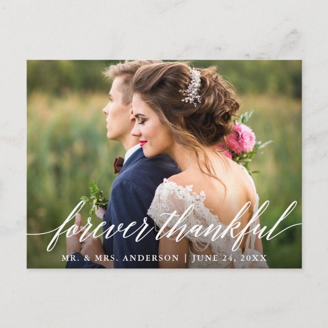 Hochzeitkalligraphie für immer dankbares Foto Postkarte (Vorderseite)