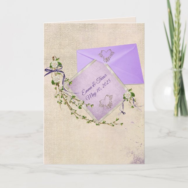 Hochzeitkarte mit lila Umschlag Karte (Vorderseite)